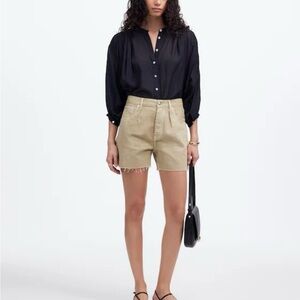 Madewell pleated low slung denim shorts in airy denim addition